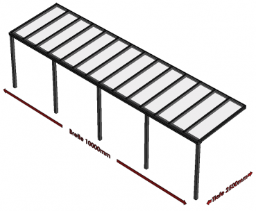 Preview: Überdachung mit VSG 8,76 mm klar, 10 x 2,5 m